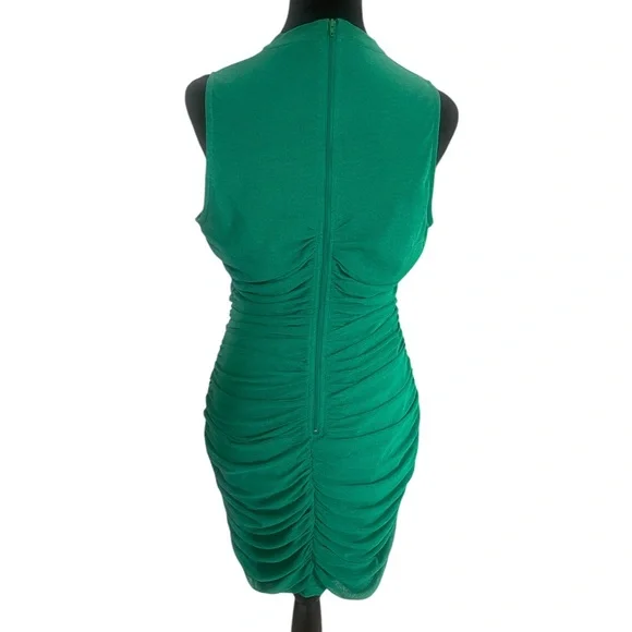 Lulus Privy Green Mesh Ruched Mock Neck Mini Sleeveless Bodycon Dress, Large - Picture 6 of 12